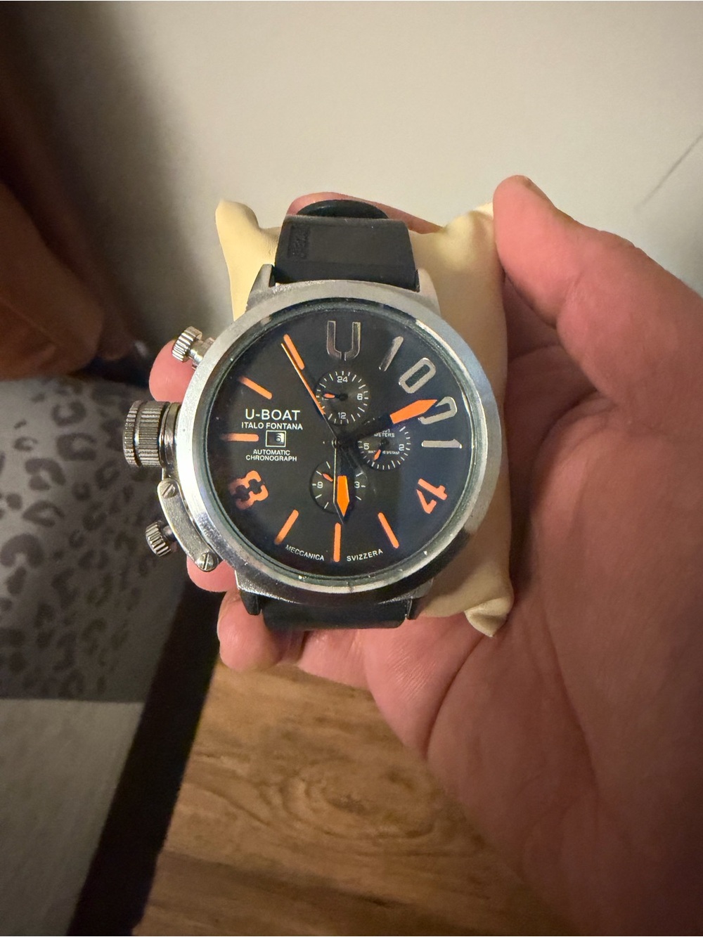 U-Boat Men's Black Dial Watch with Orange Accents